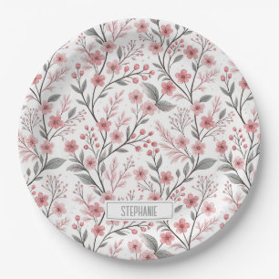 Prato De Papel Pink Cherry Blossom Sakura Pattern on White (1)