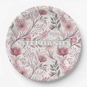 Prato De Papel Pink Cherry Blossom Sakura Pattern on White (3)