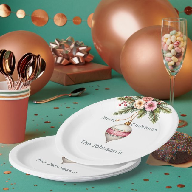 Prato De Papel Pink Christmas Ornament (Múltiplo)