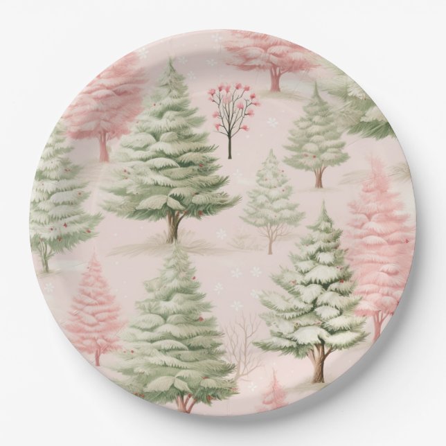 Prato De Papel Pink Christmas Paper Plates (Frente)