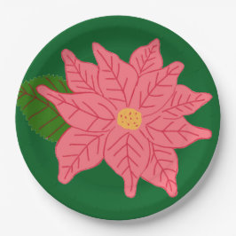 Prato De Papel Pink Christmas Poinsettia 