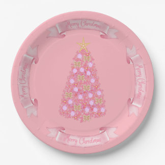 Prato De Papel Pink Christmas Tree Paper Plate