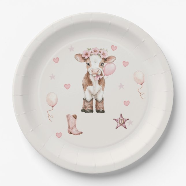 Prato De Papel Pink Cowgirl Birthday | Farm Theme 1st  (Frente)