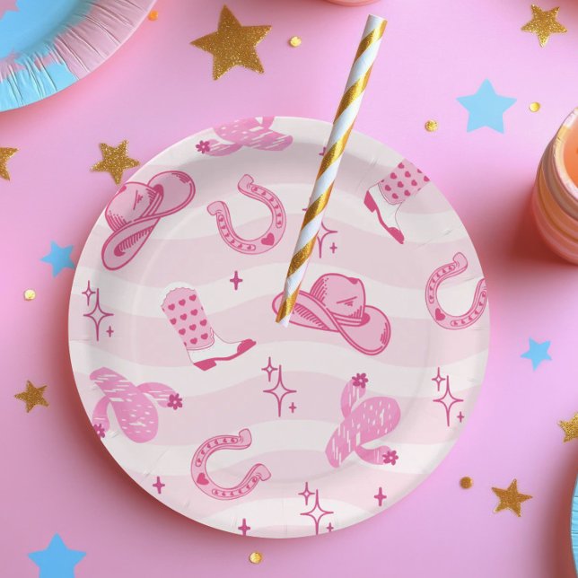 Prato De Papel Pink Cowgirl Rodeo Birthday Paper Plates (Criador carregado)