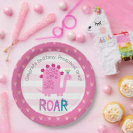 Prato De Papel Pink Dinosaur Girl Preschool Graduation Whimsical