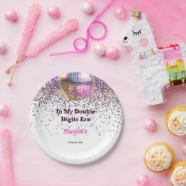 Prato De Papel Pink Disco Trendy In My Double Digits Era Birthday