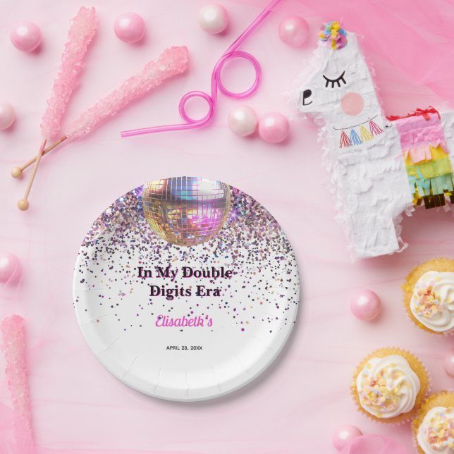 Prato De Papel Pink Disco Trendy In My Double Digits Era Birthday (Festa)