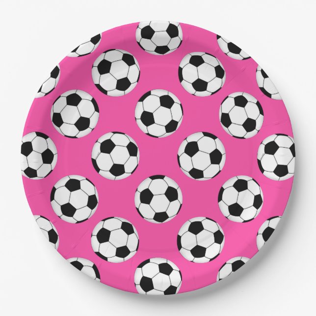 Prato De Papel Pink do padrão da bola de futebol (Frente)