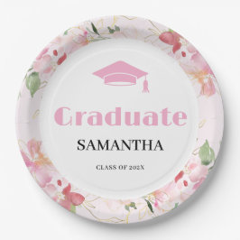 Prato De Papel Pink Floral Graduation 