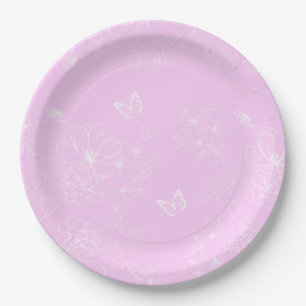 Prato De Papel Pink Floral Minimalista Padrão Moderno Abstrato
