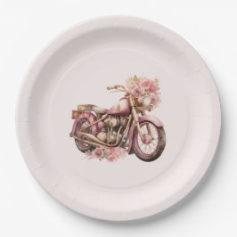 Prato De Papel Pink Floral Motorcycle Birthday