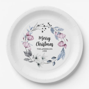 Prato De Papel Pink Floral Wreath Natal