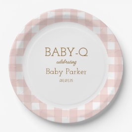 Prato De Papel Pink Gingham Baby-Q Circular Plate 2