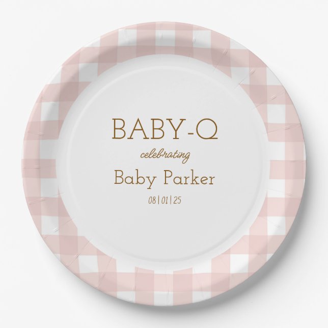 Prato De Papel Pink Gingham Baby-Q Circular Plate 2 (Frente)