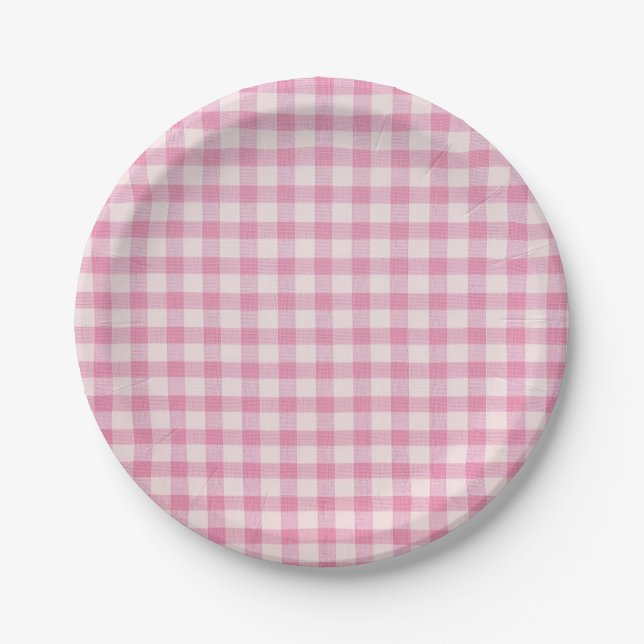 Prato De Papel Pink Gingham Patterno (Frente)