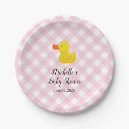 Prato De Papel Pink Gingham Rubber Duckie Baby Shower Paper Plate
