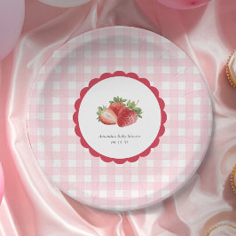 Prato De Papel Pink Gingham-Strawberry themed Baby Girl Shower