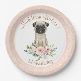 Prato De Papel Pink Girl Pug Birthday Papel Placa