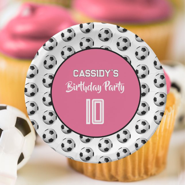 Prato De Papel Pink Girl Soccer Birthday Party (Criador carregado)