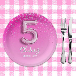 Prato De Papel "Pink Glitter 5th Birthday Party –Fabulous at Five