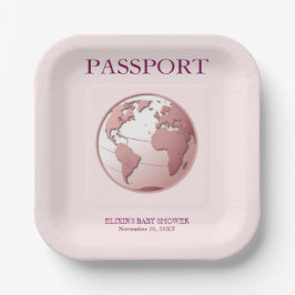 Prato De Papel Pink Globe Passport Travel Baby Shower