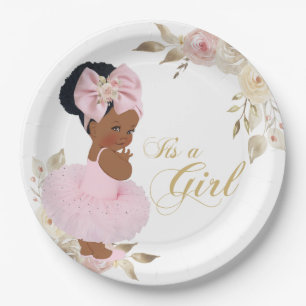 Prato de Papel Pink Gold Princess Tutu Baby Shower