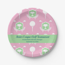 Prato De Papel Pink & Green - Golf League Party Plate