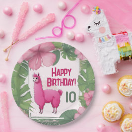Prato De Papel Pink Happy Smiling Lama