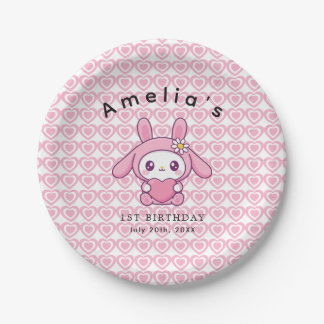 Prato De Papel Pink heart Chic Bunny simple Girl Birthday