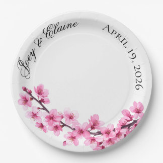Prato De Papel Pink Japanese Cherry Blossom Paper Plate