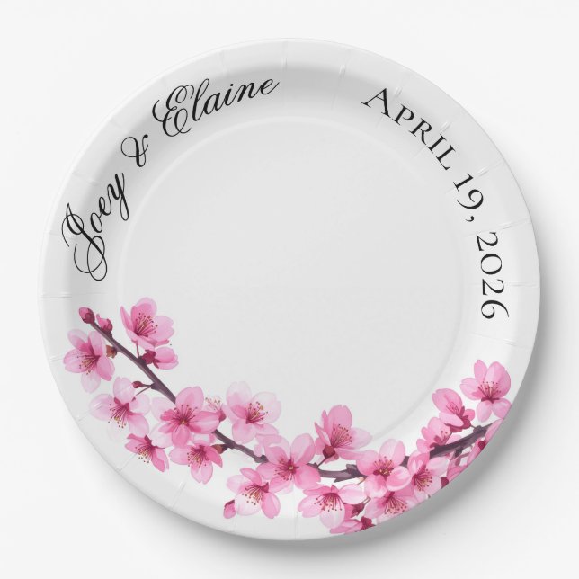 Prato De Papel Pink Japanese Cherry Blossom Paper Plate (Frente)