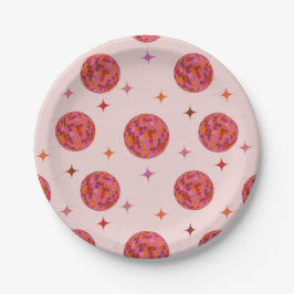 Prato De Papel Pink Laranja Groovy Última discoteca Despedida de 