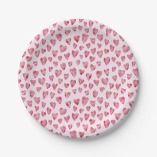 Prato De Papel Pink Love Heart Watercolor