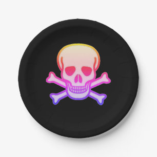 Prato De Papel Pink Neon Skull - Chapas de papel pretas