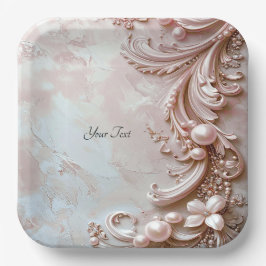 Prato De Papel Pink Ornate Pearl and Floral Paper Plate