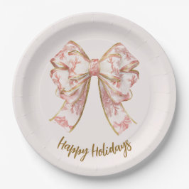 Prato De Papel Pink Pastel Elegant Christmas Bow Paper Plates