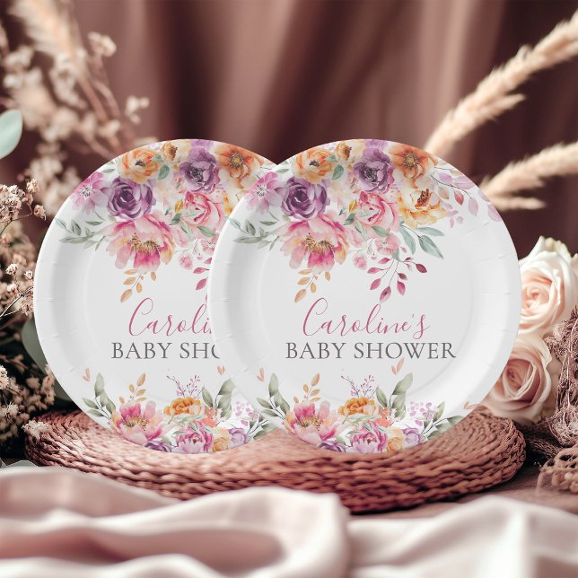 Prato De Papel Pink Peach Purple Baby In Bloom Floral (Criador carregado)