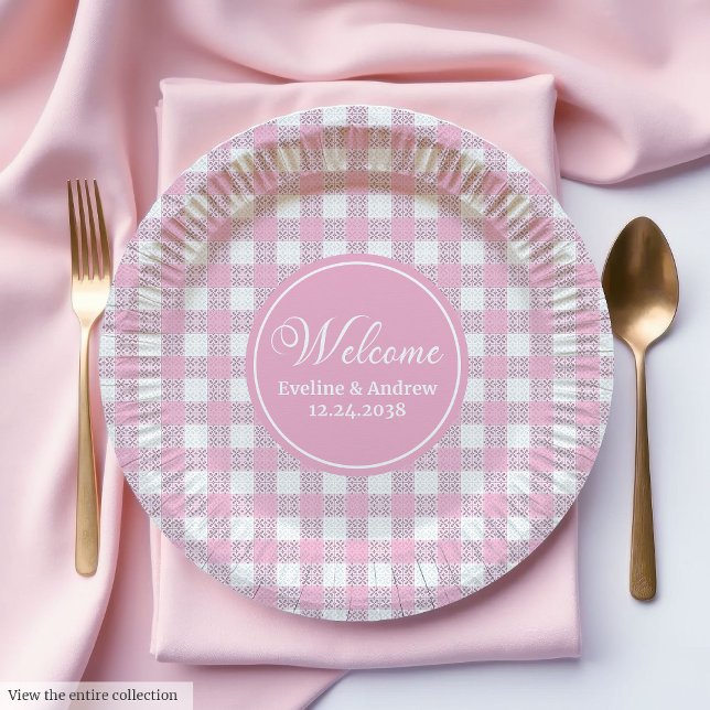 Prato De Papel Pink Plaid Paper Plates Elegant Wedding Party (Pink Plaid Paper Plates Elegant Wedding Party Style)