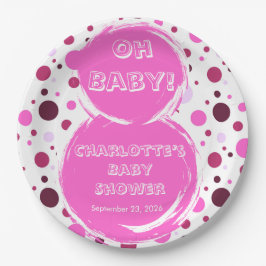 Prato De Papel Pink polka dot baby shower Paper plates