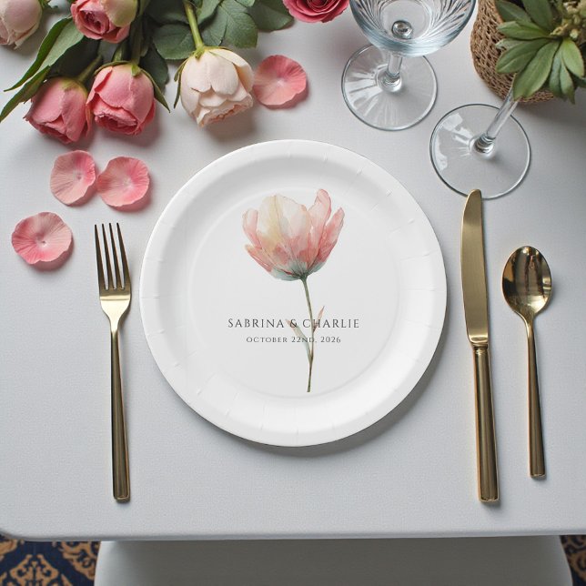 Prato De Papel Pink Purple Tulip Elegant Floral Wedding  (Pink Purple Tulip Elegant Floral Wedding Paper Plates)