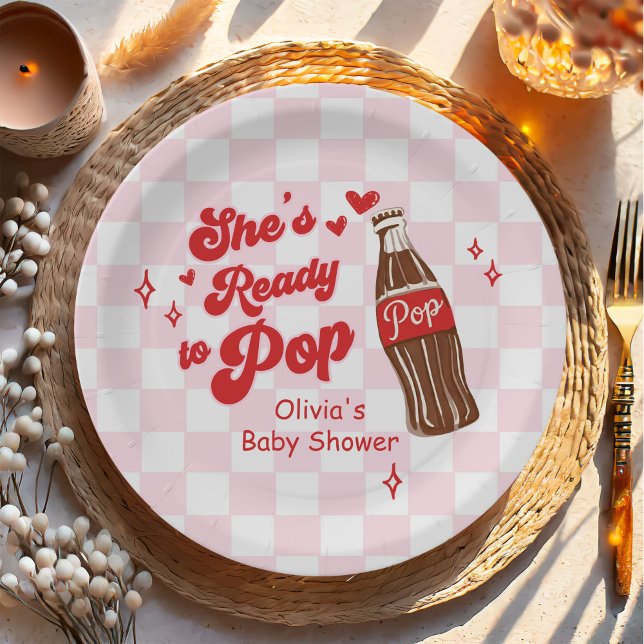 Prato De Papel  Pink Red She's Ready to Pop Baby Shower (Criador carregado)