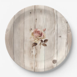 Prato De Papel Pink Roses Cream White Wood Wedding