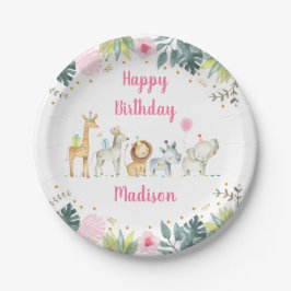 Prato De Papel Pink Safari Jungle Party Animal Birday
