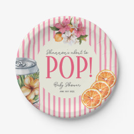 Prato De Papel Pink Stripe Citrus POP Baby Shower Plates
