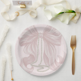 Prato De Papel Pink Striped Bow and Pearl Necklace