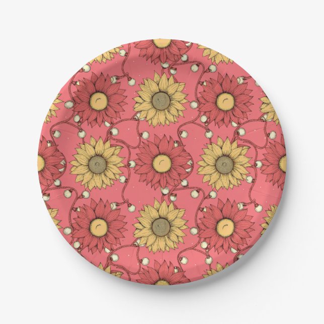 Prato De Papel Pink Sunflowers Christmas (Frente)