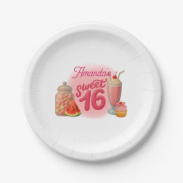 Prato De Papel Pink Sweet Sixteen Birthday Paper Plates
