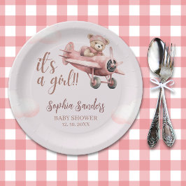 Prato De Papel Pink Teddy Baby Shower for a Girl