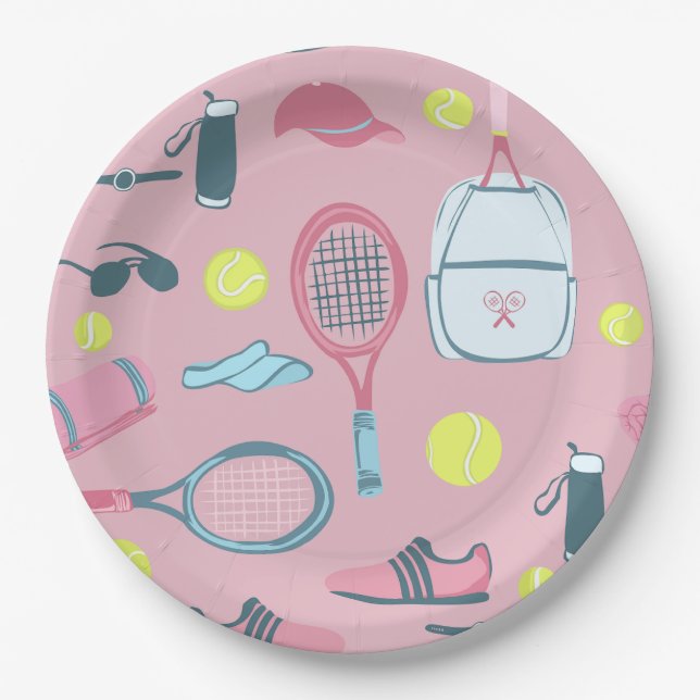 Prato De Papel pink tennis racket ball court equipment (Frente)