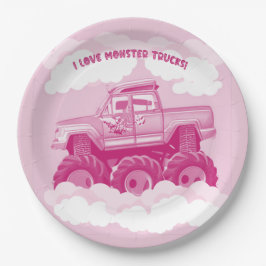 Prato De Papel Pink Version I Love Monster Trucks Image    